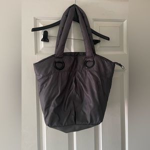 Bath & Body Works VIP Satin Steel Gray Shoppers Puffer Tote Bag Zip Top Purse
